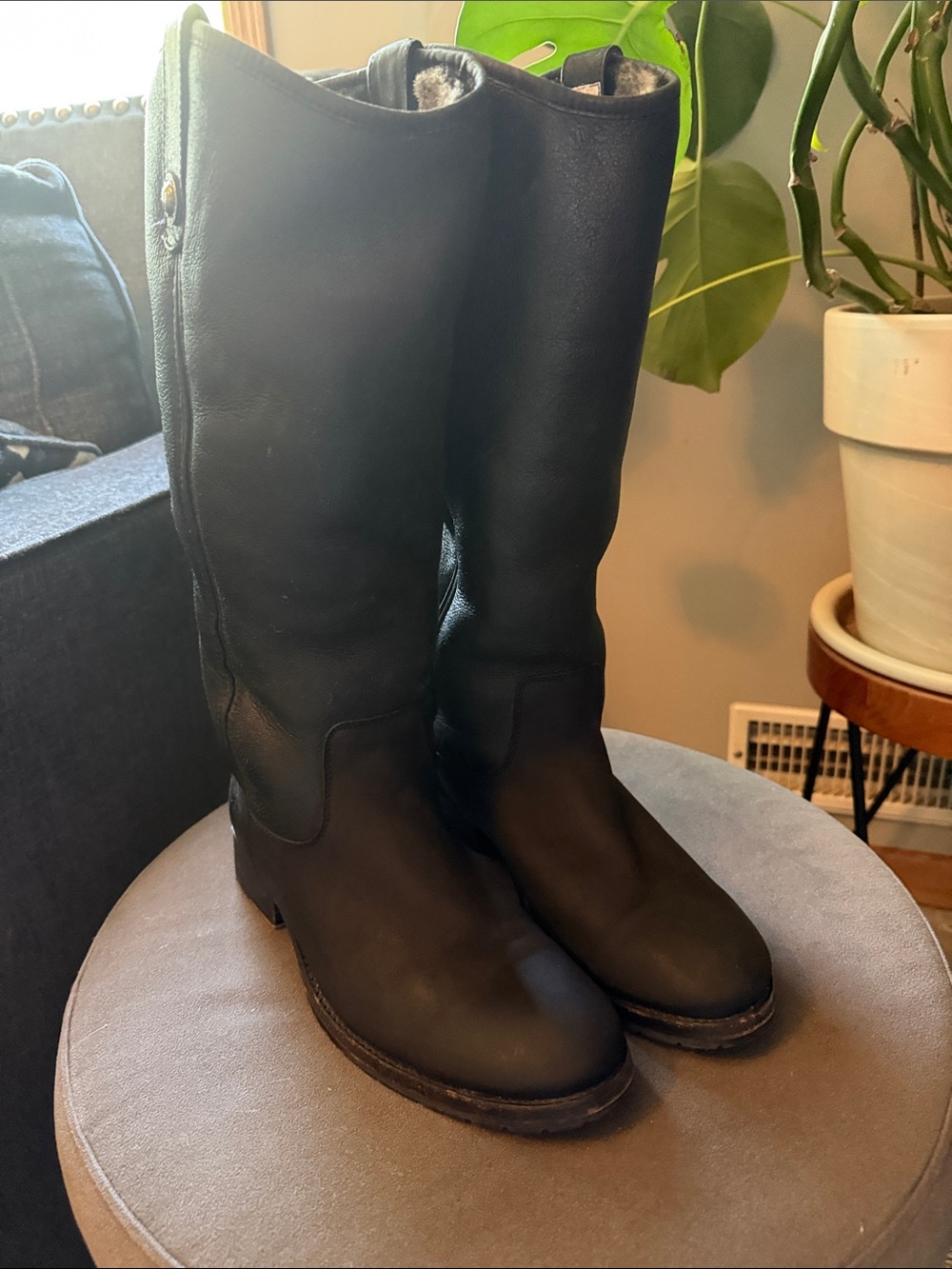 Frye Melissa Button Tall Black Boots Sherling Lined Womens 8 Leather Winter